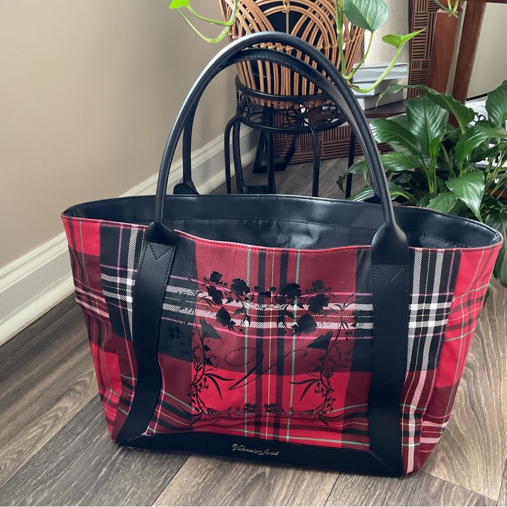 Victoria's Secret Red and Black Checkered Tote - Picture 1 of 10